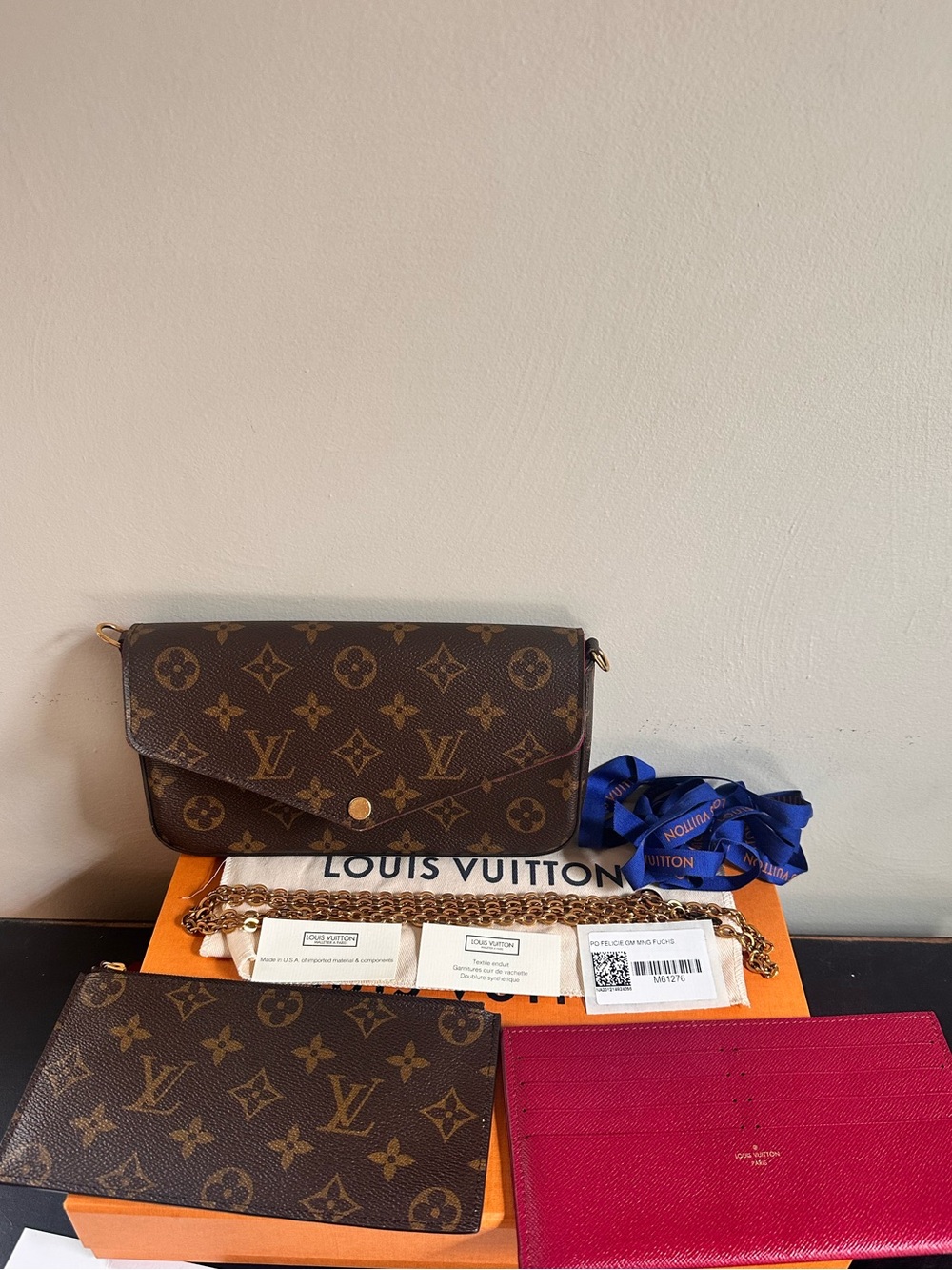 Louis Vuitton Brown Monogram Canvas Crossbody Pochette with Fuchsia Insert